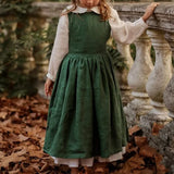 MQTIME  -  Vintage Cotton Linen Girls Sleeveless Dress Chic Open Back Buttons Bandage Bow Sweet Loose Wending Evening Party Dresses