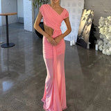 MQTIME  -  Women's Casual Irregular Solid Long Dress Trendy High Waist Mesh Hollow Party Dress Sexy Sleeveless Pleated Wrap Hips Maxi Dress
