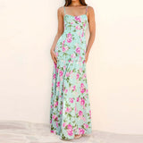 MQTIME  -  Temperament High Waist Banquet Dress Fashion Flower Print Sleeveless Suspender Dress Elegant Hollow Out Slim Evening Party Dress