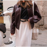 MQTIME  -  Casual Pu Leather Jackets Women Loose Zipper Lapel Long Sleeves Coats Female Autumn Winter Solid Cool Streetwears Lady