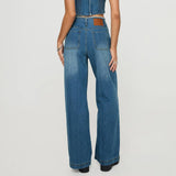 MQTIME  -  Women's Spring Summer Jeans with Pockets Fashion Loose Fit Casual Solid Low Rise Wide Leg Denim Pants Vintage Streetwear