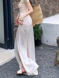 MQTIME  -  Elegant Wide Leg Pants Women High Waisted Side Split Floor Length Trousers Vintage Summer Casual Fashion Baggy Pants New
