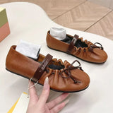 MQTIME  -  Ins style Fashion Pleated Bowknot Ruffle Women Ballet Flats Spring Summer Soft Leather Mary Janes Walking Loafers Casual Shoes