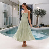 MQTIME  -  Beach Dress Solid Color Strapless A-line Maxi Dress Spliced Vacation Long Layered Dress Mujer Vestidos Boho Sundress