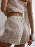 MQTIME  -  Printed Breathable Convex Jacquard Thin Suspender Shorts Lace Pajamas New Home Wear