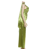 MQTIME  -  Elegant Pleated Satin Birthday Party Maxi Dress with Scarf Ribbon Women Sexy Spaghetti Straps Backless Vacation Long Robe
