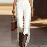 MQTIME  -  Western Vintage Patchwork Tassel Pants Woman 2026 Spring Elegant High Waist Slim Bodycon Trousers Summer Skinny Streetwear Pants
