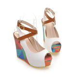 MQTIME  -  Women's shoes summer fish mouth slope heel sandals waterproof platform color blocked sandals