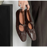 MQTIME  -  Street Style Fashion Pleated Mary Janes Women Ballet Flats Comfortable Soft Soles Leather Spring Summer Walking Loafers Shoes