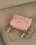 MQTIME  -  Sweet Pink Messenger Bag Women Fairycore Aesthetic Handle Pearl Chain Crossbody Bags Ladies Harajuku Heart Y2k Hand Bag