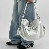 MQTIME  -  High-end Large Capacity Solid Color Washed Motorcycle Style Casual Handbag Shoulder Bag