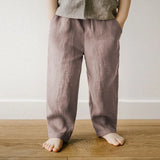 MQTIME  -  Boys Casual Linen Straight Pants Spring Summer New Children's Elastic Waist Loose Pants Trousers With Pockets Kids Clothes