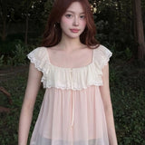 MQTIME  -  French Square Collar Ruffles Summer Outerwear All Match Women Blouse