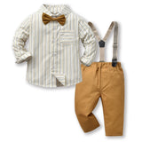 MQTIME  -  Toddler Kids Boys Gentleman Clothing Sets Long Sleeve Bowtie Striped Shirt+Suspenders Pants Little Boy 2PCS Outfits