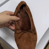 MQTIME  -  Fleece Women Ballet Flats for Women Casual Streetwear Fluffy Winter Shoes Ladies Short Plush Bow Tie Elegant Warm Mary Janes