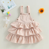 MQTIME  -  0-6Y Toddler Kids Girl Overall Dress 4 Colors Solid Sleeveless Layered Ruffle Suspender Sundress