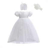 MQTIME  -  White Infant Dress for Baptism Baby Girls Lace Dresses with hat Kids Clothes Christening Birthday Outfits 3-24 Month