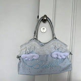 MQTIME  -  Y2K Aesthetic Cloud Decor Canvas Bag Women Detachable Star Pendant Silver Top Handle Fairy Coquette Daily Commute Handbag