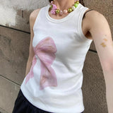 MQTIME  - Bow Graphic Print White Tank Top Sleeveless Vest T-Shirt Women Summer T Shirt e-girl harajuku fairycore 2000s y2k tee aesthetic