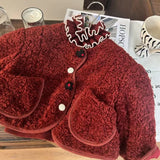 MQTIME  -  Christmas Children Girls Parkas Plush Fleece Toddler Girls Woolen Jacket New Winter Versatile Kids Baby Girls Red Warm Coat