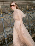 MQTIME  -  Romantic Tulle Lace Midi Prom Dress for Wedding Guest Fashion Soft Mesh Cocktail Party Gowns Dreamlike Evening Formal Dresses