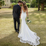 MQTIME - Elegant Mermaid Women Wedding Dress Beach Spaghetti Strap Palace Train Bridal Gown Formal Bridal Dress