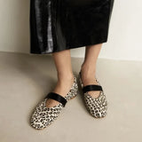 MQTIME  -  Flannel Leopard Print Ballet Flats Shoes Women Slip-on Round Toe Elegant Autumn Winter Mary Janes Leather Band Designer Loafers