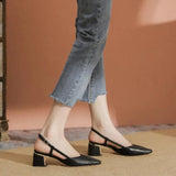 MQTIME  -  Elegant Middle Heels Pointed Toe Shoes Women's Thick Heels Luxury Shoes High Heels Fashion Slingback Pumps Office Shoe