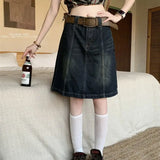 MQTIME  -  American Denim Fishtail Skirt Women's New Loose Retro Old High Waist A Word Skirt