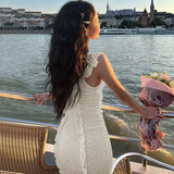  MQTIME  -  New Retro One-word Shoulder Suspender Skirt Sexy Pure Desire Wind Lace-up Lace Dress