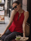  MQTIME  -  Sexy Women's Top Halter Sleeveless V-neck Ruffle Hem Female Solid Tank Summer Fashion Chic High Street New Lady Outfits