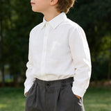 MQTIME  -  Boy's Linen Shirt Daily Casual Turn-Down Collar Long Sleeved Top College Spring Breathable Skin-Friendly Cotton-Linen Shirts
