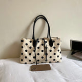  MQTIME  -  Women Polka Dot Canvas Tote Bag Long Top Handles Daily School Shopping Shoulder Bags New Trend Fashion Handbag Unbranded
