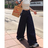 MQTIME  -  Blue Cartoon Jeans Women High Waist American Wide Leg Pants Vintage Straight Baggy Casual Plus Size Mom Oversize Denim Trousers