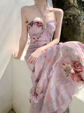 MQTIME  -  Woman Dress Sexy Elegant Sleeveless Floral Printed Spring Fashion Irregular Ruffles Holiday Hollow Out Backless Dresses