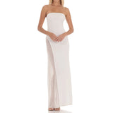 MQTIME  -  Women's Elegant Side Glitter Sequined Sheer Patchwork Long Dress Off Shoulder Strapless A-line Backless Maxi Dresses