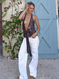 MQTIME  -  Sexy Deep V Neck Beach Tank Top Hot Girls Summer Sequins Lace Up Patchwork Sleeveless Vest Women Vacation Sexy Backless Top