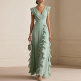 MQTIME  -  Summer New Simple Solid Color Women Sleeveless Dress Elegant V-neck Female Lace Dresses