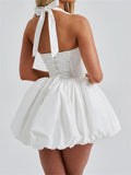 MQTIME  -  Women Halter Dress Summer Tie up Sleeveless Backless Corset Bubble Dress for Party Evening Club Streetwear