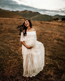 MQTIME  - Maternity Photoshoot Dress Stylish Maternity Lace Maxi Dress with Off-Shoulder Design for Photography Sessions