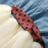 MQTIME  -  Spring Autumn Girls Dress Korean Version Denim Stitching Mesh Dress + Detachable Polka Dot Belt Suit Dress
