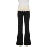 ﻿ MQTIME  -  Autumn Color Patchwork Lapel Waist Ruffles Slim Flare Pants Women Fashion Casual Streetwear Boot Cut Trousers All Matching