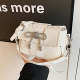  MQTIME  -  Cute PU Leather Biscuit Bow Large-capacity Patchwork Crossbody Bag Shoulder Bags Kawaii Women's Bag Lipstick Wallet Storage Bags