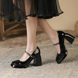 Mqtime Single Shoe Women  New Chunky Square Head Mary Jane Line with Shallow Mouth Waterproof Platform Heels