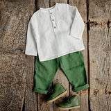  MQTIME  -  Casual Daily Cotton And Linen Children's Shirt Autumn New Retro Mori Buttons Long-Sleeved Shirts Boys And Girls Clothing