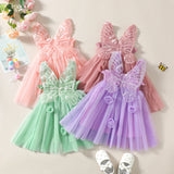 MQTIME  -  0-4Y Princess Toddler Girl Summer Dress Sleeveless Ruffles Lace Tulle Party Sundress with Butterfly Wings