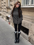 MQTIME  -  Women Stand Collar Short Coat Solid Asymmetrical Button Long Sleeve Cropped Jacket Minimalist Autumn Winter Chic Streetwear