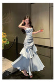 MQTIME  -  Women's Elegant Ruffles Long Dresses Fashion Spaghetti Strap Sleeveless Princess Party Dress Summer Slim Waist Casual Vestidos