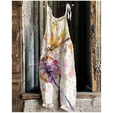 MQTIME  -  Fashion Cotton Linen Printed Halter Women's Casual Jumpsuit Spring Summer New Loose Lace-up Female Beach Vacation Jumpsuit Pants
