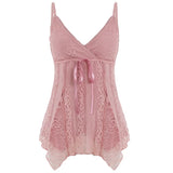  MQTIME  -  Spring and Summer Lace V-neck Lace-up Small Vest Lace-up Small Short Halter Shirt